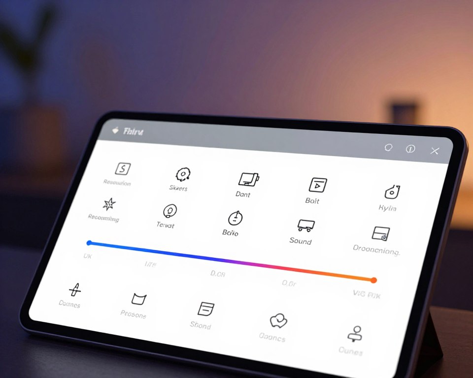 A modern video quality settings interface displayed on a sleek, user-friendly digital screen. In the foreground, detailed icons represent various settings like resolution, bitrate, and streaming quality, designed with a minimalist aesthetic. The middle ground features a smooth slider bar for adjusting video quality, highlighted with vibrant colors for an intuitive experience. In the background, a soft gradient featuring a dimmed media room ambiance suggests a cozy streaming environment, enhanced by gentle, ambient lighting. Capture a close-up angle that focuses on the interface while maintaining a modern technological feel, emphasizing clarity and ease of use. The overall mood is calm and inviting, perfect for optimizing one's streaming experience. A modern video quality settings interface displayed on a sleek, user-friendly digital screen. In the foreground, detailed icons represent various settings like resolution, bitrate, and streaming quality, designed with a minimalist aesthetic. The middle ground features a smooth slider bar for adjusting video quality, highlighted with vibrant colors for an intuitive experience. In the background, a soft gradient featuring a dimmed media room ambiance suggests a cozy streaming environment, enhanced by gentle, ambient lighting. Capture a close-up angle that focuses on the interface while maintaining a modern technological feel, emphasizing clarity and ease of use. The overall mood is calm and inviting, perfect for optimizing one's streaming experience.